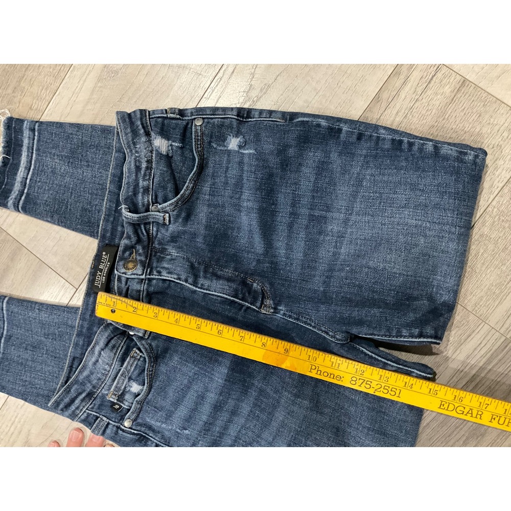 Judy Blue High Waist Skinny Jeans Distressed Released Hem Dark Wash Size 13/31 - Picture 5 of 8